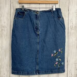 Bugle Boy Floral Embroidered Blue Denim Pockets Cottage Summer Vintage Skirt 16